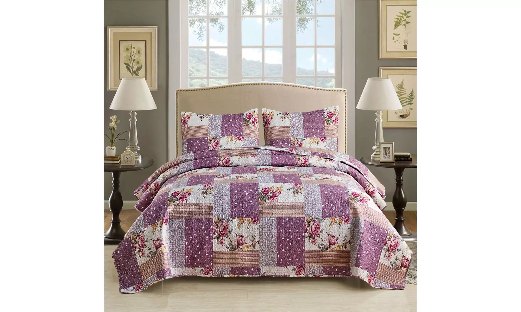 JML 3-Piece Reversible Quilt Set,Home Collection Printed Bedspread With 2 Shams