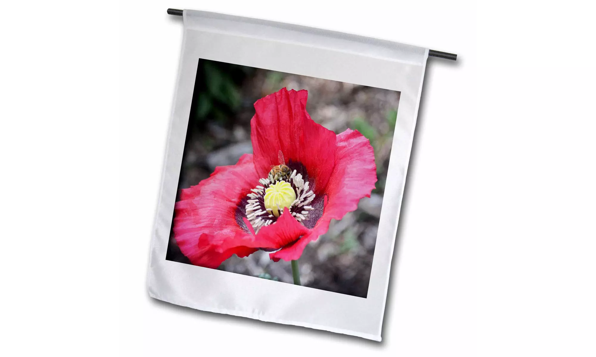  Garden Flag Home is where the nectar is a photo of a bee inside a poppy flower - Primary Image