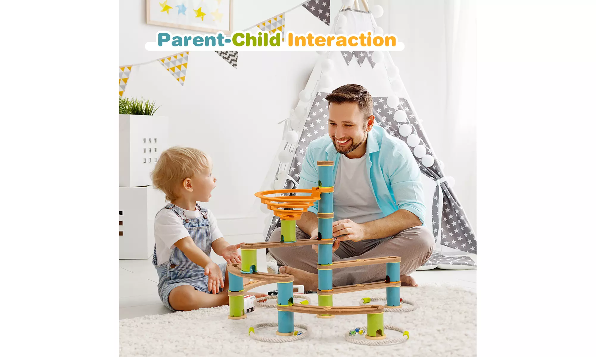 Costway Wooden Marble Run Construction 111PCS STEM Educational Learning Toys