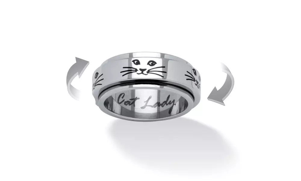 Cat Lady Spinner Ring in Black IP Stainless Steel - Primary Image