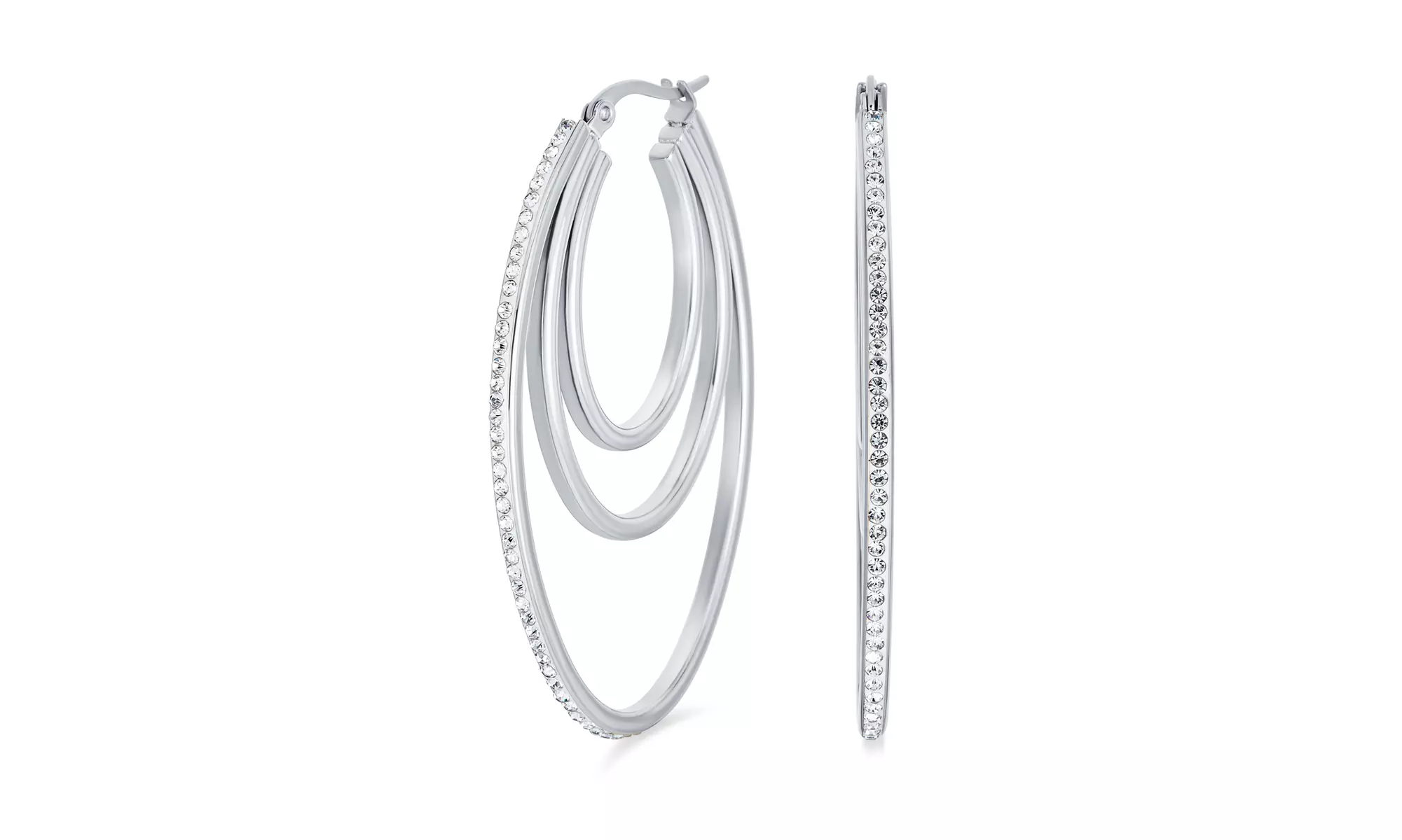 Pave Crystal Oval Boho Fashion Statement Big Hoop Earrings For Women - Second Medium