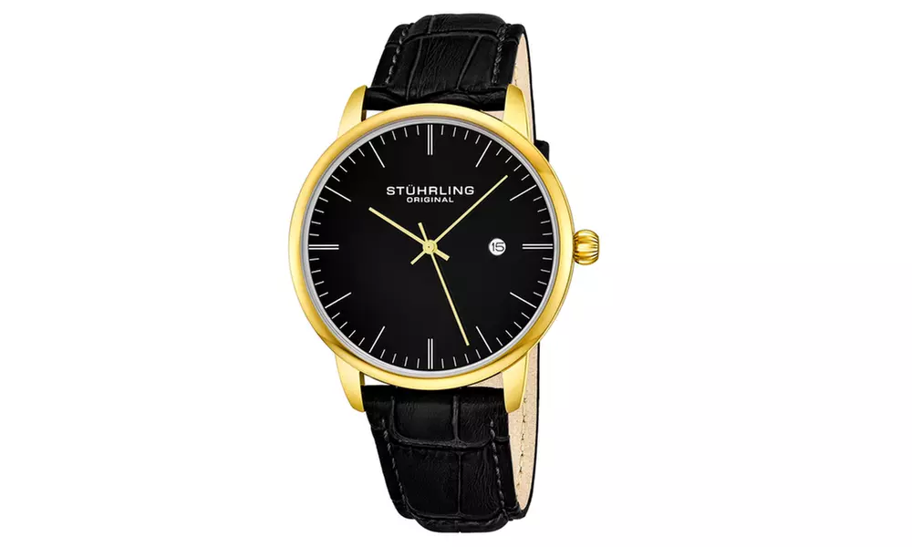 Stuhrling Original Mens Genuine Leather Dress Watch with Date GP16655