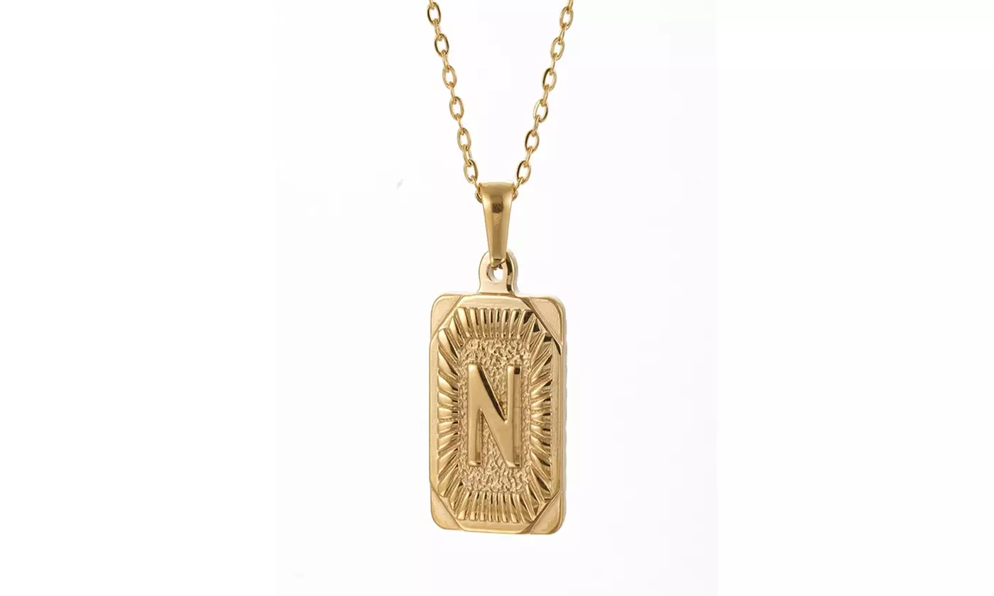 Gold Plated Stainless Steel Initial Pendant with Box Link Chain Necklace