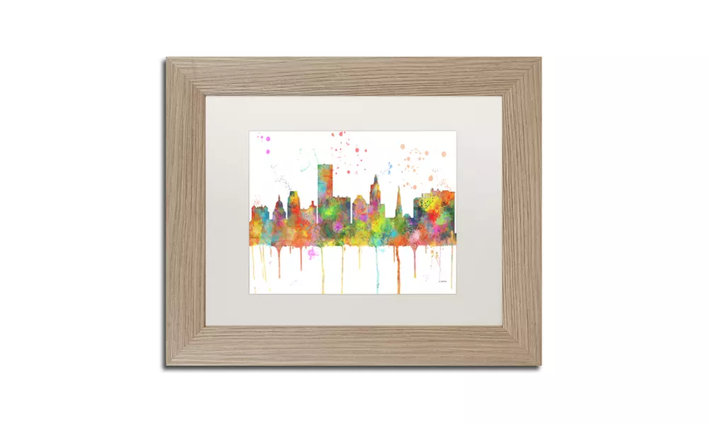 Marlene Watson 'Providence RI Skyline Mclr-1' Matted Birch Framed Art - Primary Image