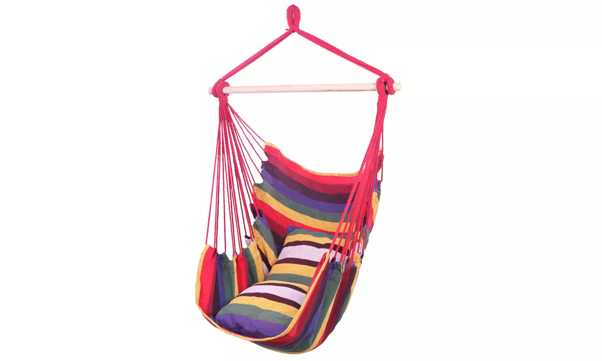 Distinctive Cotton Canvas Hanging Rope Chair with Pillows Rainbow - Primary Image