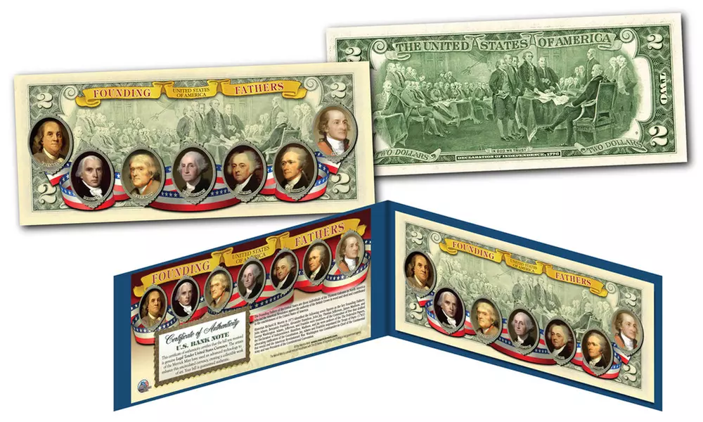 Founding Fathers DOI Official Genuine Legal Tender US Two-Dollar Bill - Primary Image