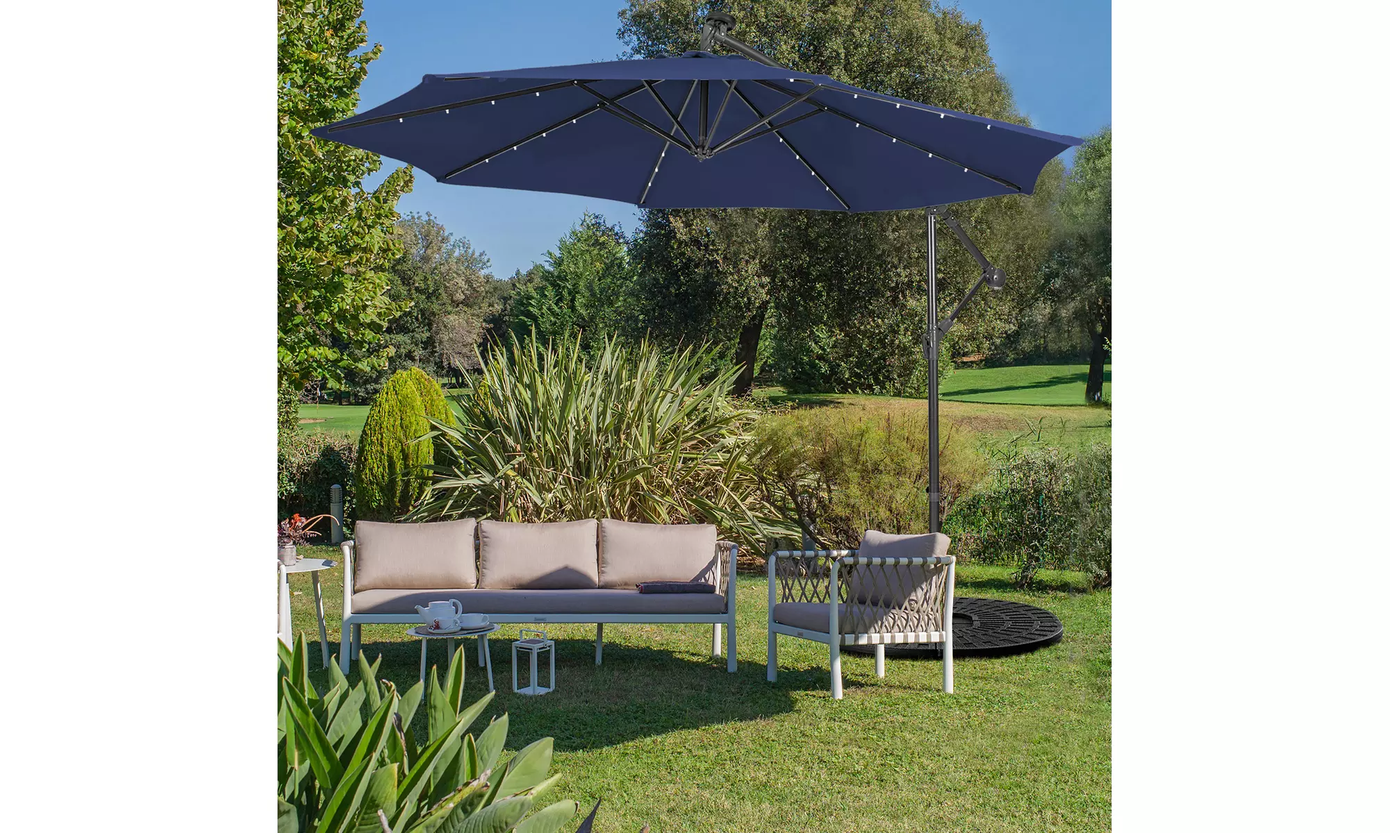 Costway 10FT Cantilever Solar Powered 32LED Lighted Patio Offset Umbrella