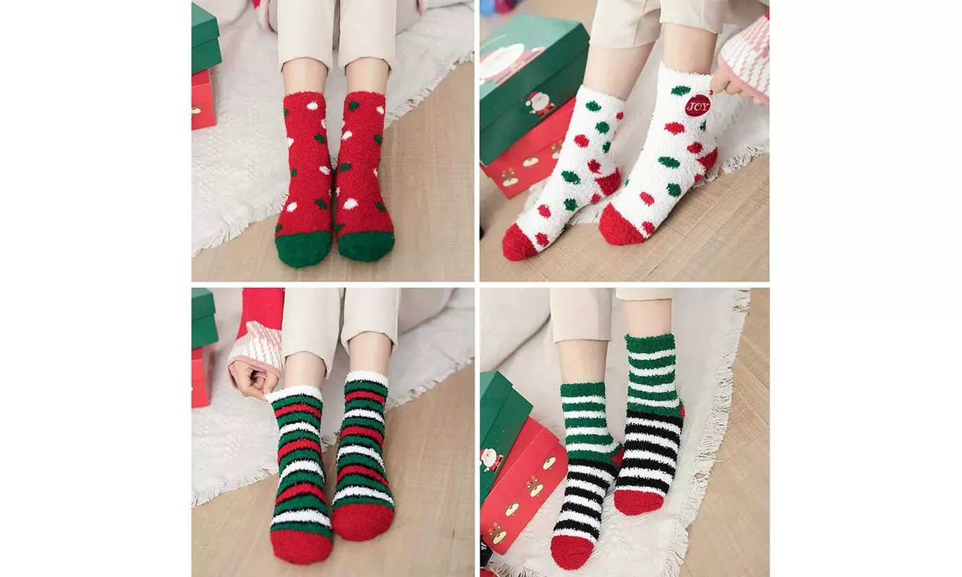 Women Christmas Fuzzy Socks Coral Fleece Soft Floor Slippers Socks - Primary Image