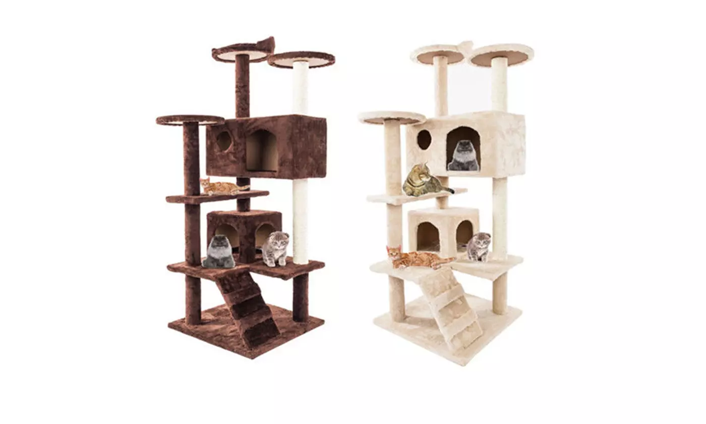 Go Pet Club Cat Activity Condo 52" Cat Tree Furniture Beige/Brown - Primary Image