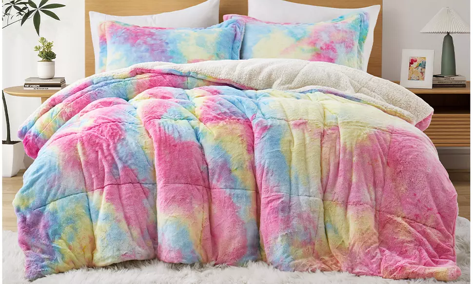 Three-Piece Peace Nest Winter Faux Shearling Reversible Comforter Set