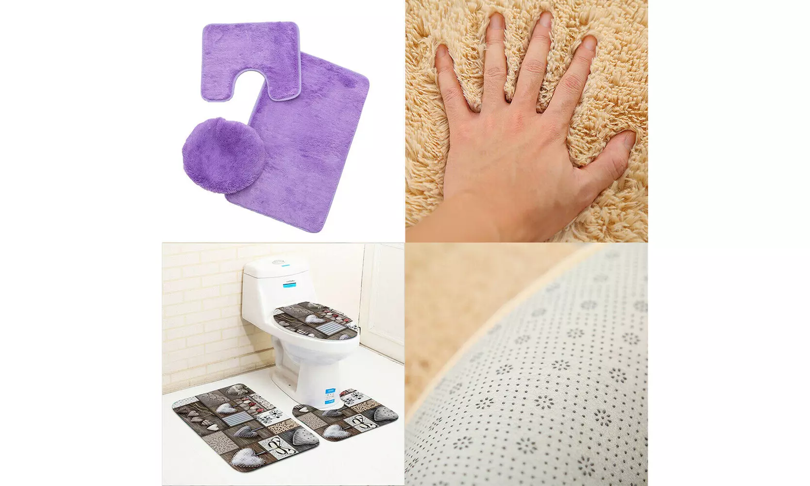 US 3-Piece Bathroom Rug Set Include U-Shaped Contour Toilet Mat Machine Washable