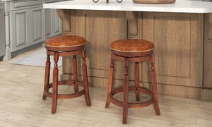 Costway Swivel Bar Stool Set of 2 w/ Upholstered Seat & Rubber Wood Frame Round