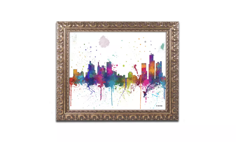 Marlene Watson 'Boston Mass Skyline Mclr-1' Ornate Framed Art - Primary Image