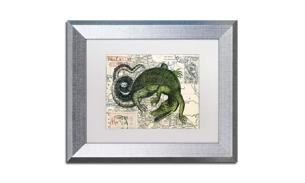 Nick Bantock 'Croc Map' Matted Silver Framed Art - Primary Image