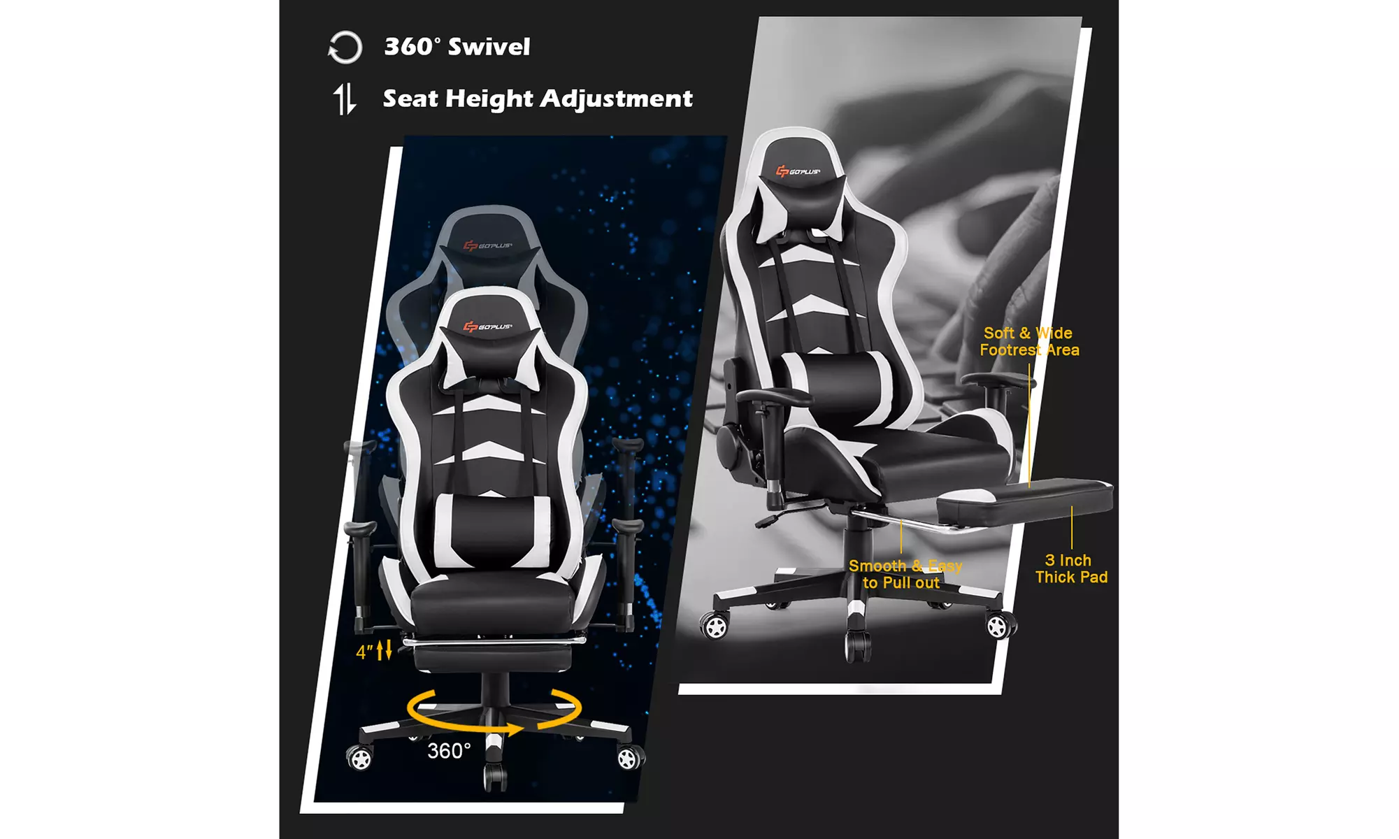 Goplus Massage Gaming Chair Reclining Swivel Racing Office Chair with Footrest