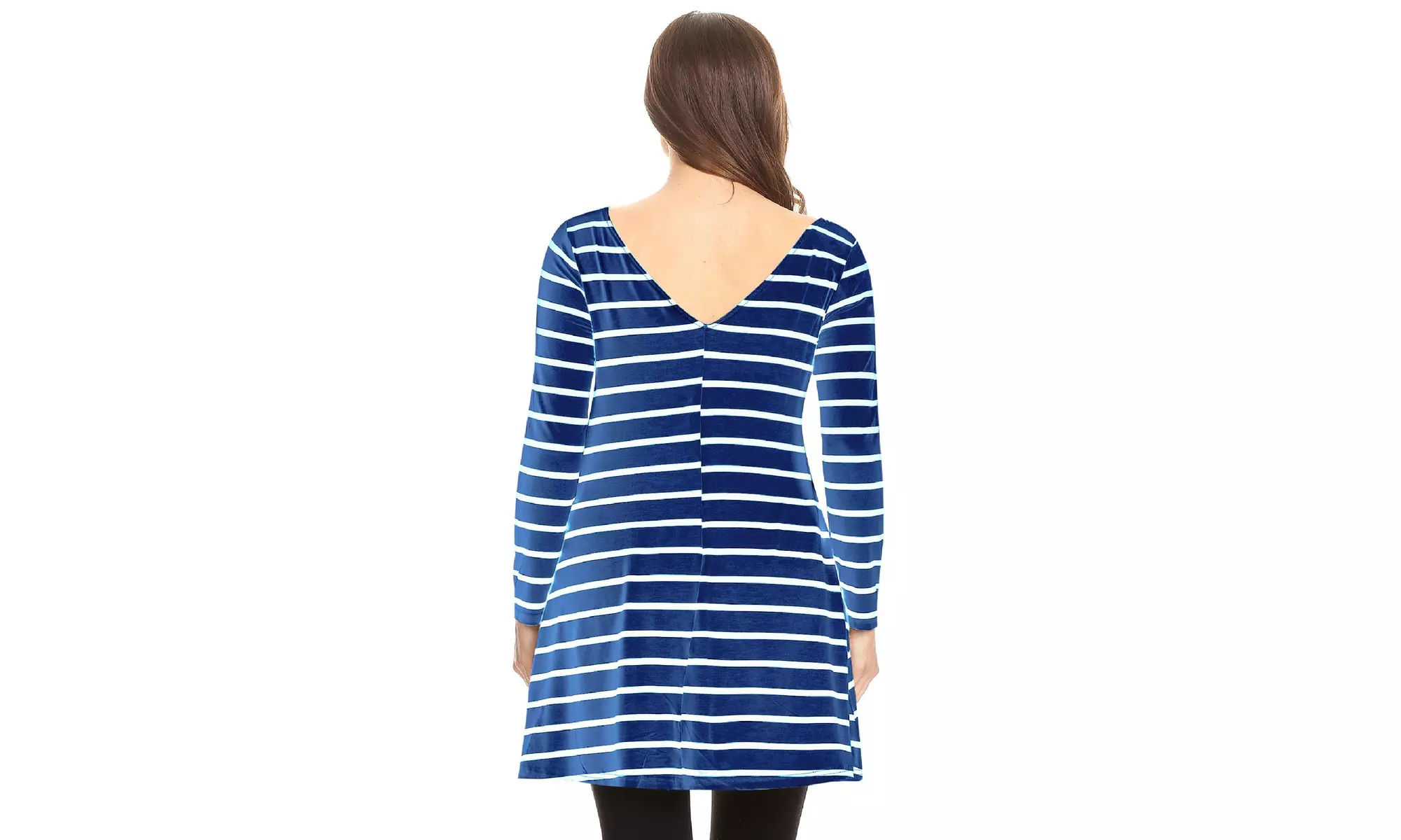 Striped A-Line Pockets Long Sleeves Relaxed Fit Dress Tee Top