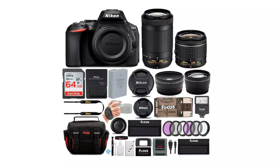 Nikon D5600 DSLR Camera w/ 18-55 & 70-300mm Lenses Bundle - Primary Image
