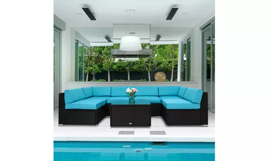 Kinbor 7pcs Outdoor Patio Furniture Sectional Wicker Sofa Set Inclined Backrest - Primary Image