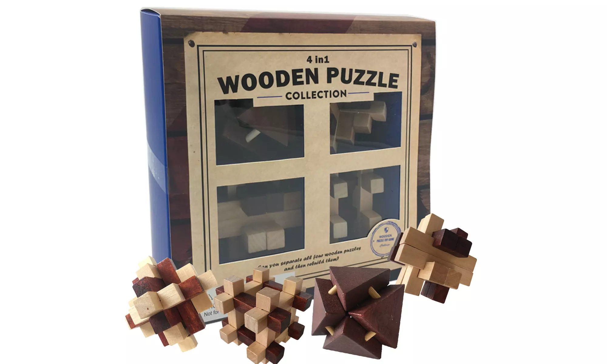 Zummy 4 in 1 Wooden Puzzle Brain Teaser 4 Pack