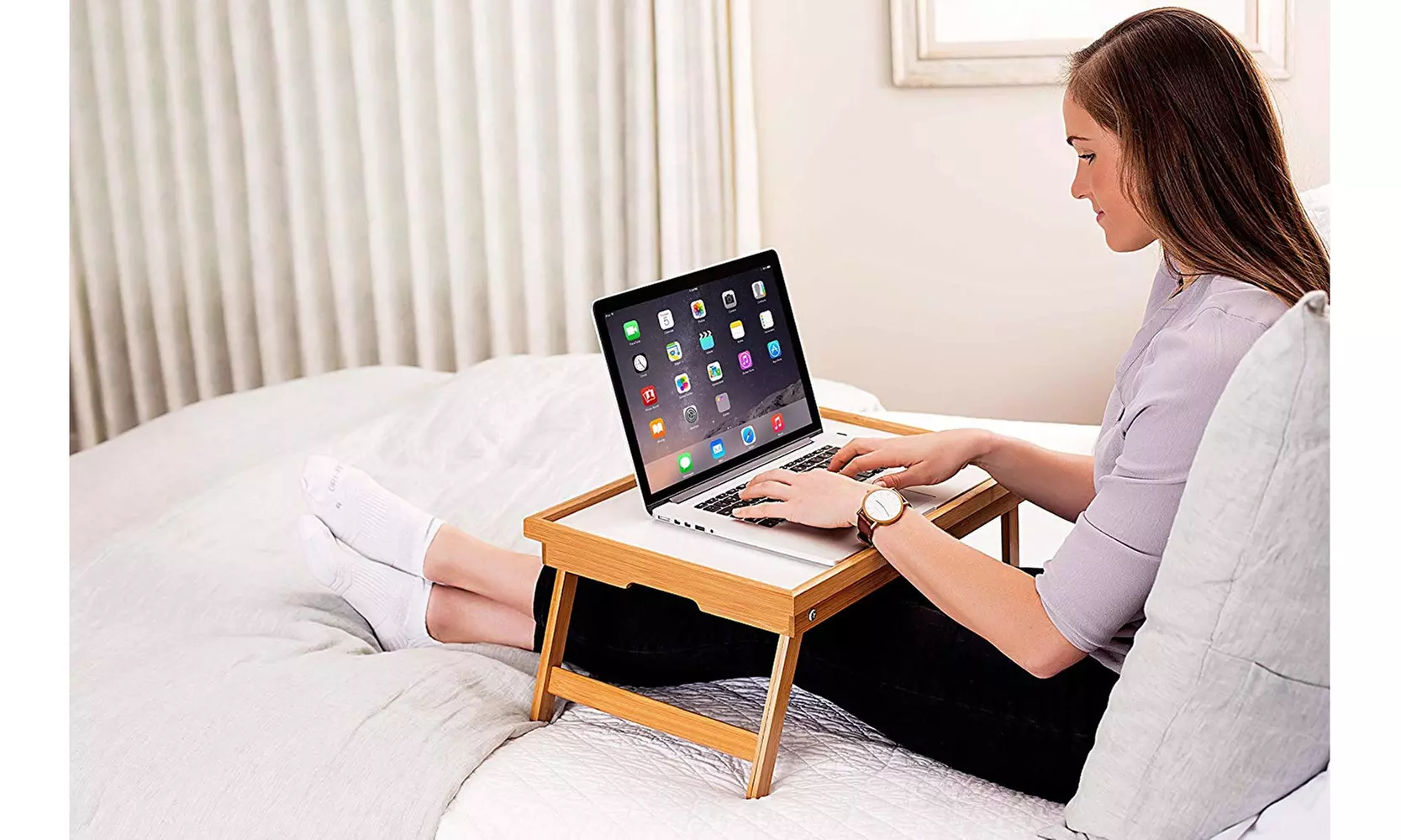 Multi Function Lapdesk Table Bed Tray Foldable Adjustable Breakfast DiningTable  - Second Medium