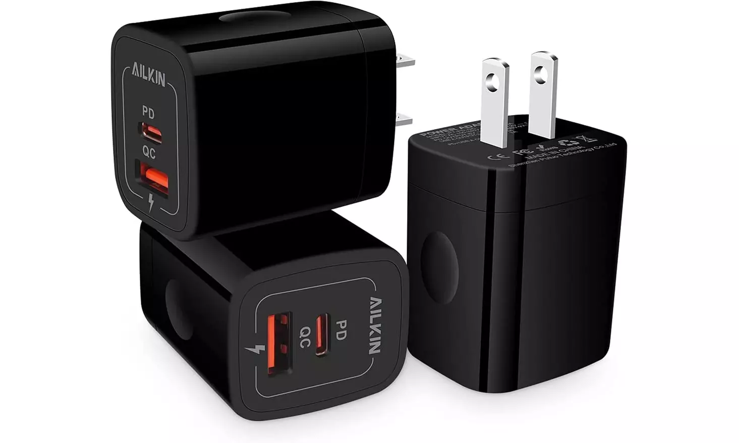 Dual Port USB-C Wall Plug-in USB Charger, AILKIN 20W Power Delivery  - Primary Image