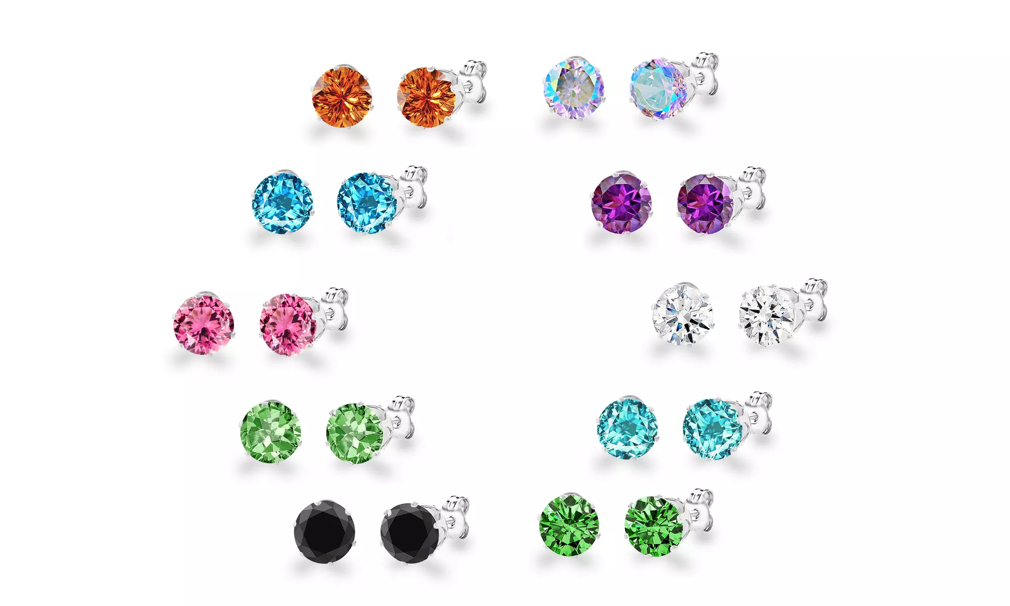 Kids' 18k White Gold-Plated 6mm CZ Colored Crystal Stud Earrings - Second Medium