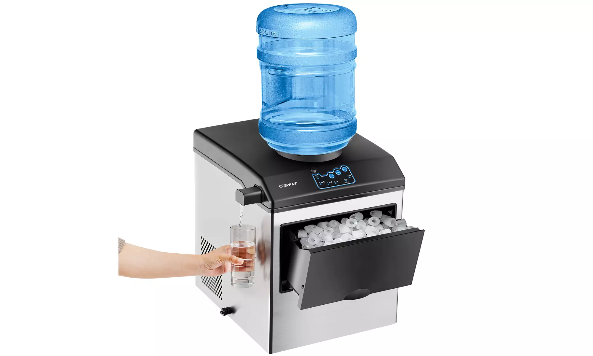 Costway 2-in-1 Stainless Steel Countertop Ice Maker Water Dispenser 48Lbs 24H - Primary Image