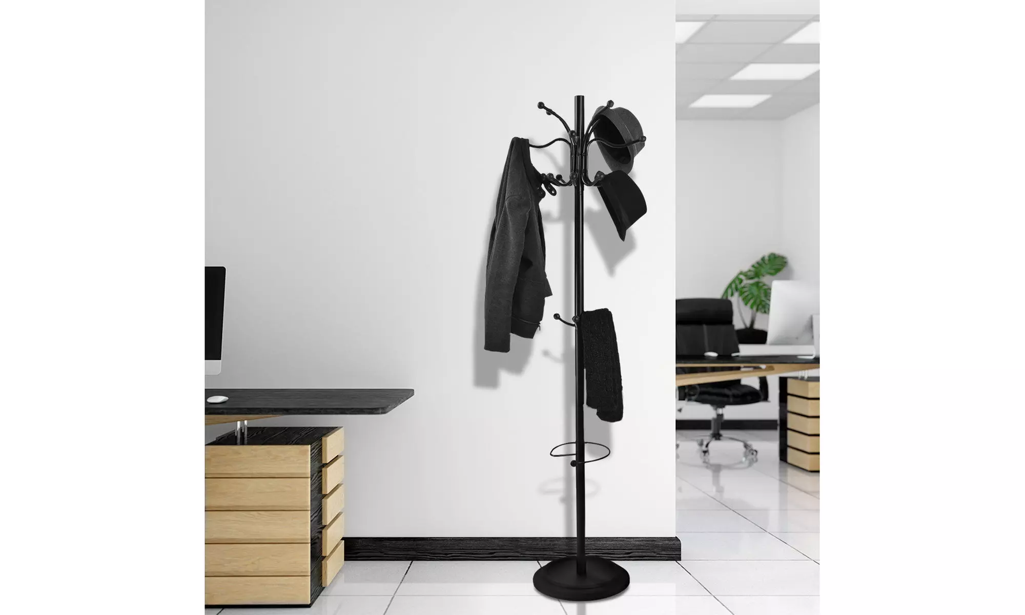 72" Metal Coat Hat Jacket Stand Tree Umbrella Holder Hanger Rack W/ 21 Hooks - Primary Image
