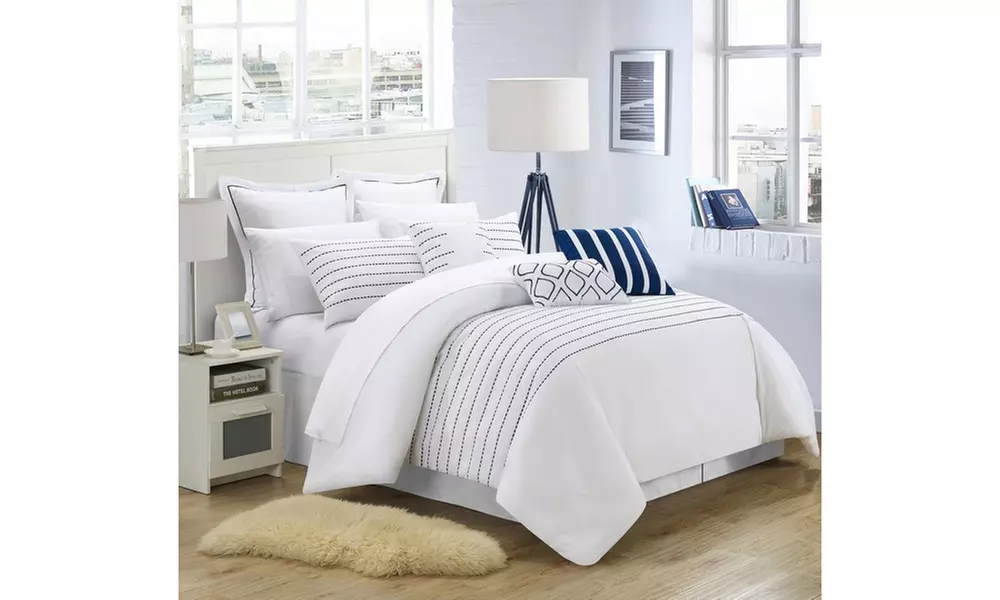 9 Piece Littleton Super Rich Microfiber Stitch Embroidered  Comforter Set - Primary Image