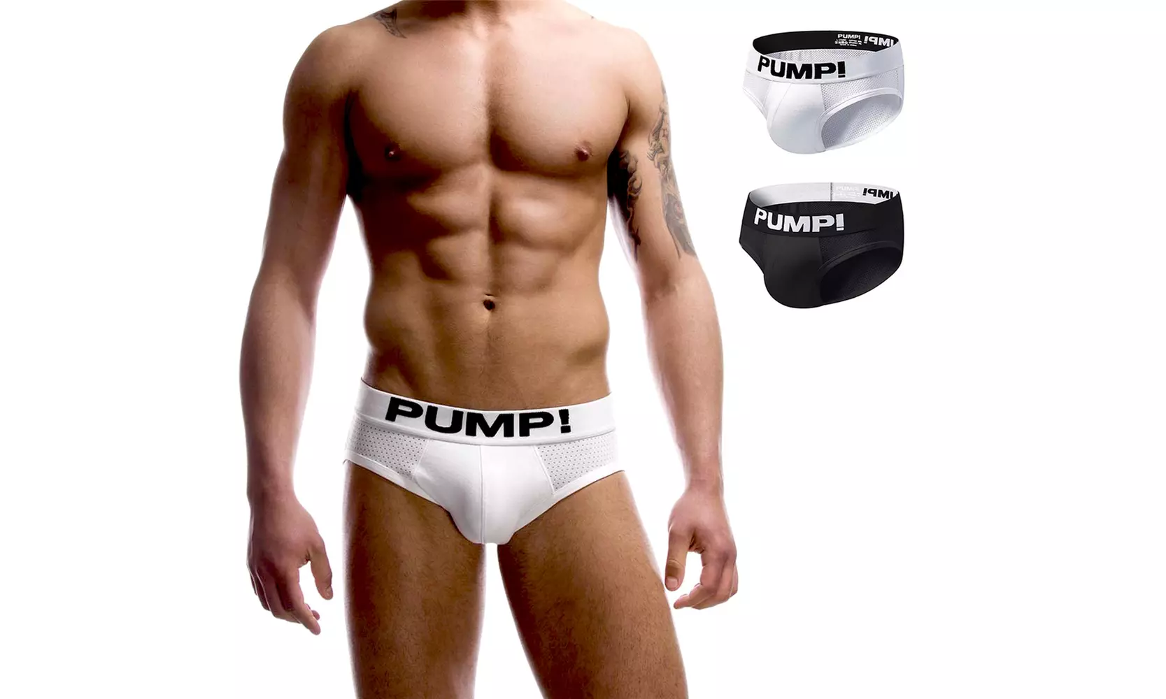Men's PUMP Solid Black Brief- Sexy Gay Pouch Rear Lift Underwear(2-Piece) - Primary Image