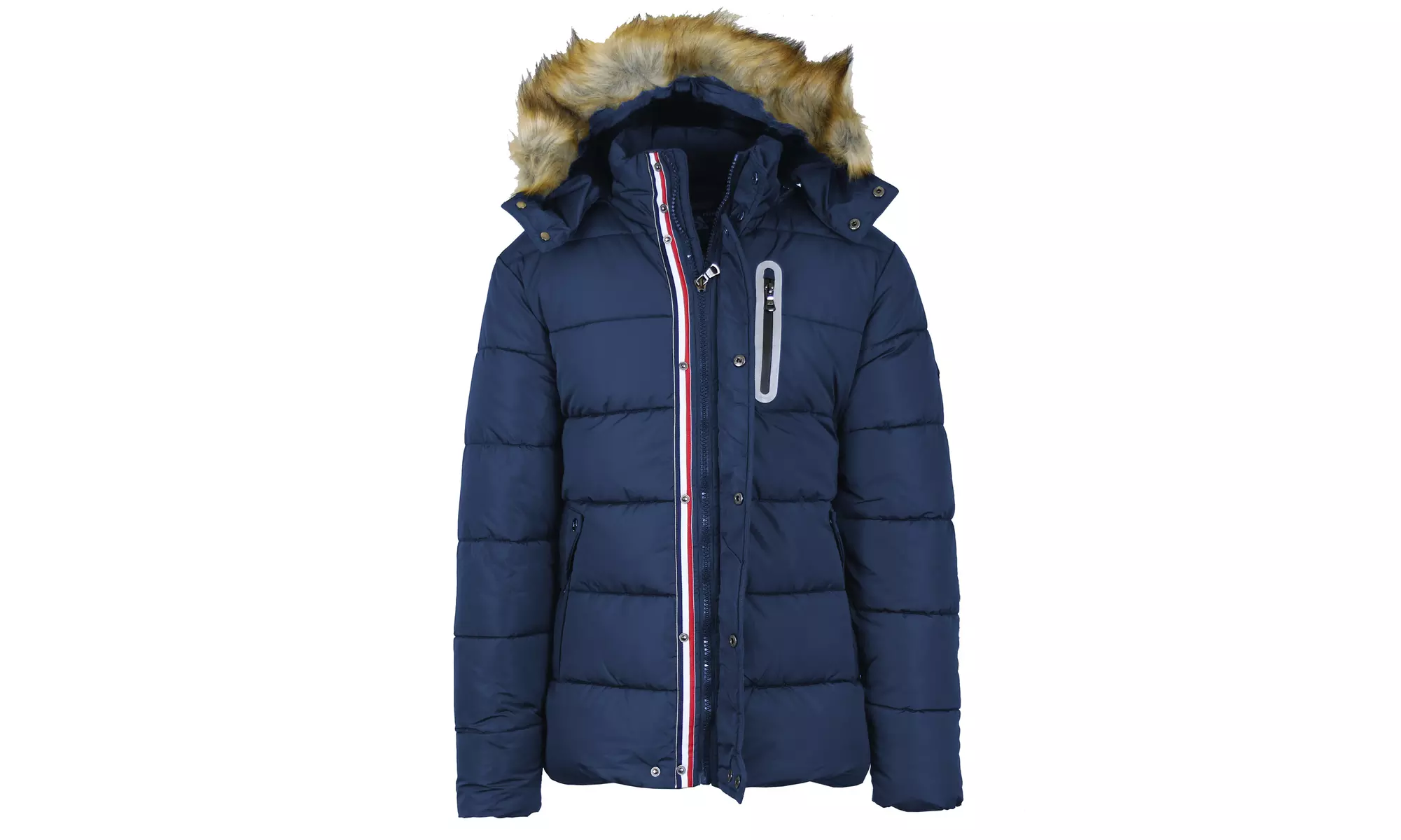 Men's Heavyweight Tech Puffer Jacket With Chest Pocket & Faux Fur Hood