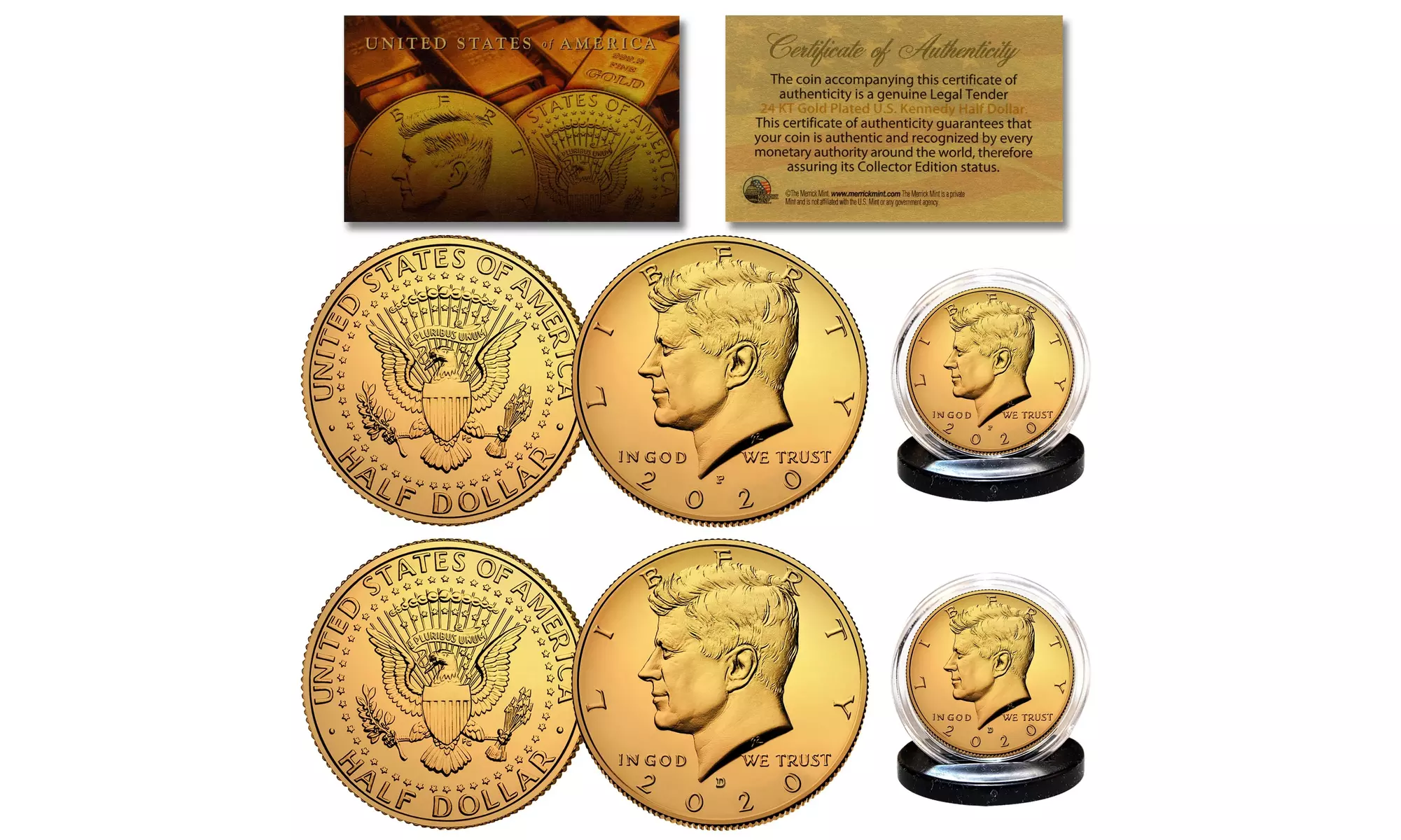 24K Gold Plated 2022 JFK Kennedy Half Dollar U.S. 2-Coin Set - Both P & D Mint - Primary Image