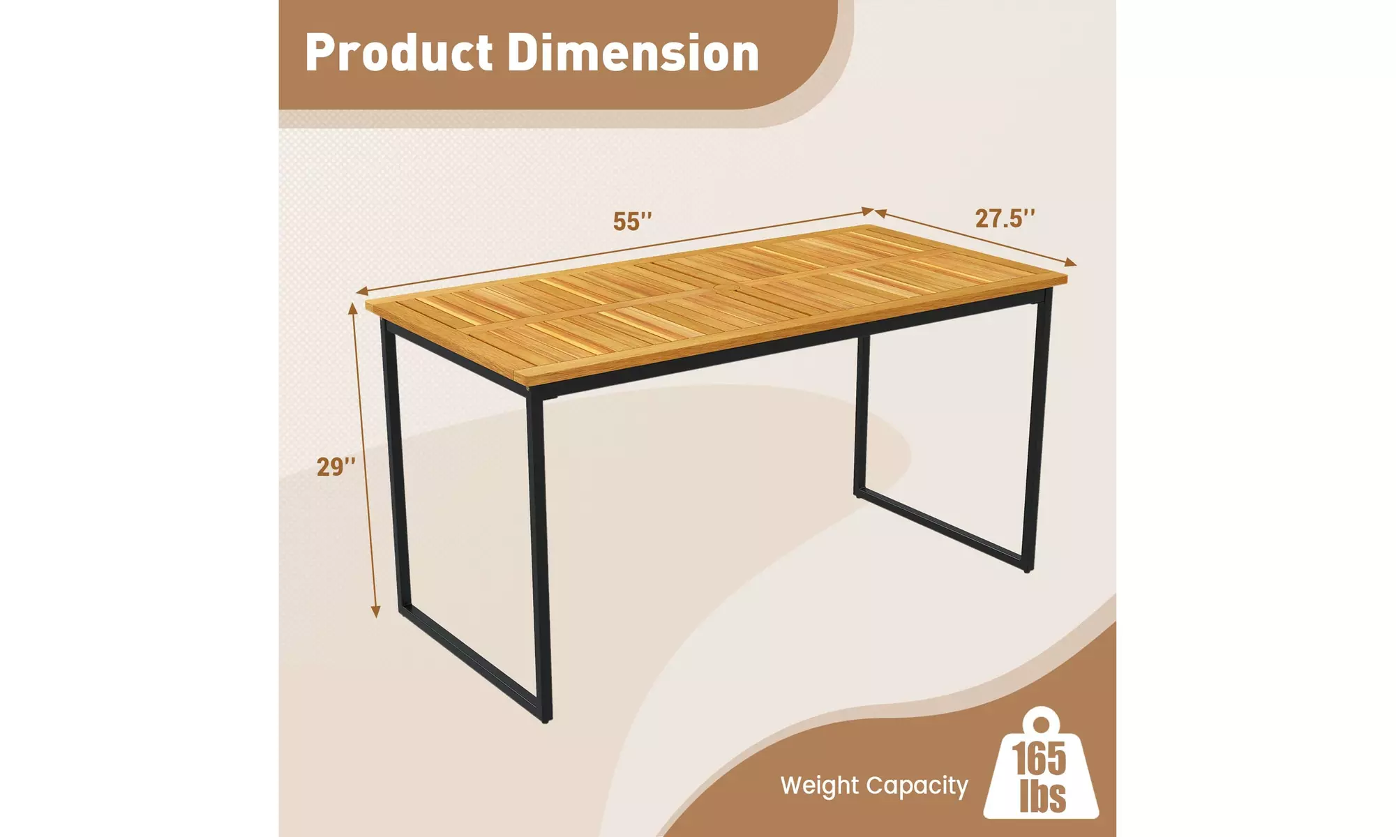 Costway 55" Acacia Wood Rectangular Dining Table