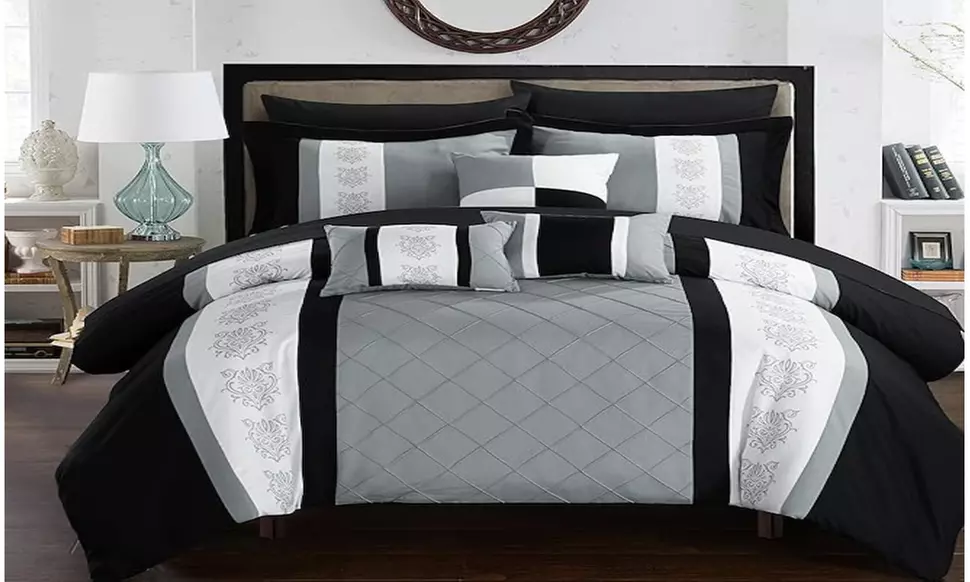 Chic Home Clayton 10-Piece Pintuck Embroidered Comforter Set