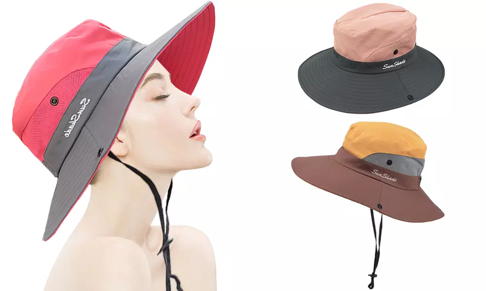 Women's Outdoor Climbing Hats UV Protection Beach Foldable Mesh Fishing Cap - Primary Image