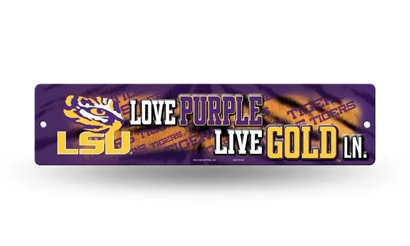 LSU Tigers Street Sign NEW! 4"X16" "Live Purple Live Gold Ln." Man Cave NCAA - Primary Image