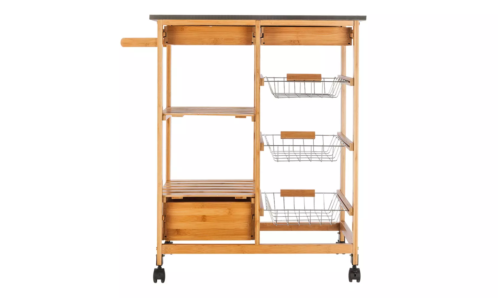 Wood Kitchen Trolley Cart Stainless Steel Top Rolling Storage Cabinet Island