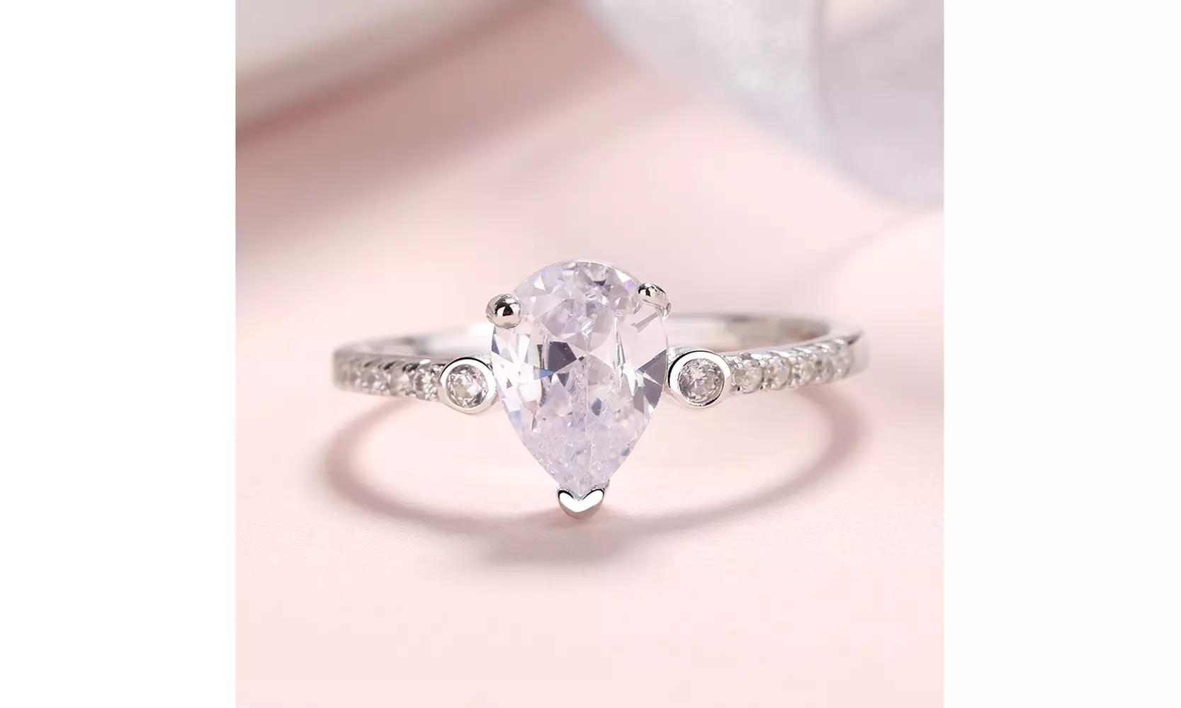 Sterling Silver Pear-Cut Ring With Crystals from Swarovski - Primary Image