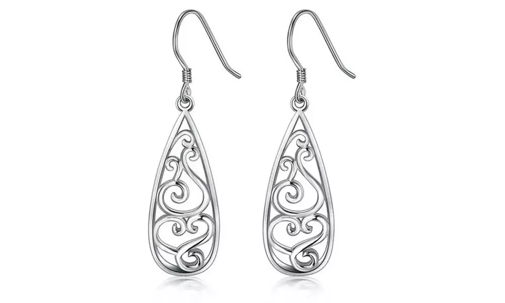 925 Sterling Silver Women Filigree Teardrop Earrings - Second Medium