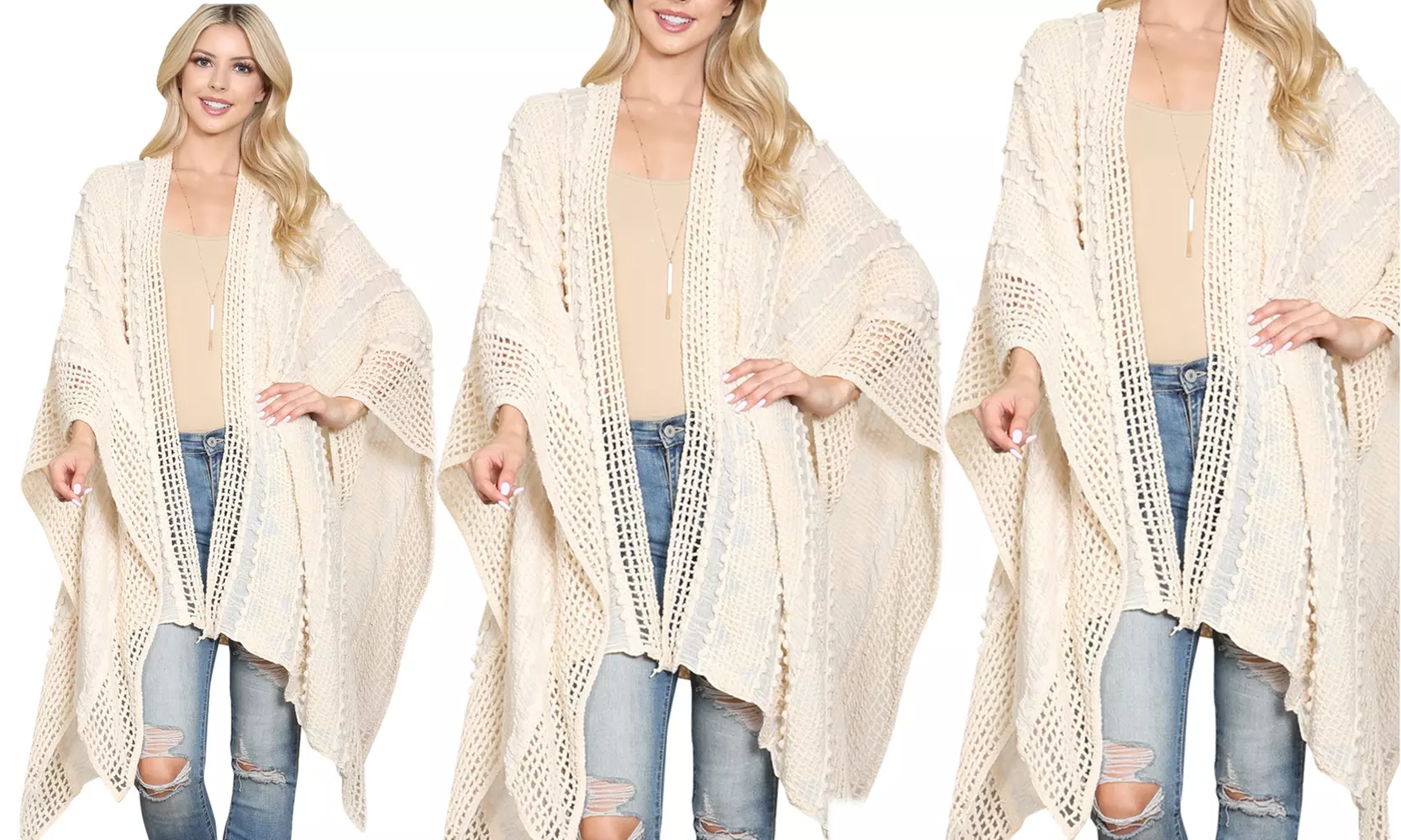 Riah Fashion Pompom Palmer Kimono