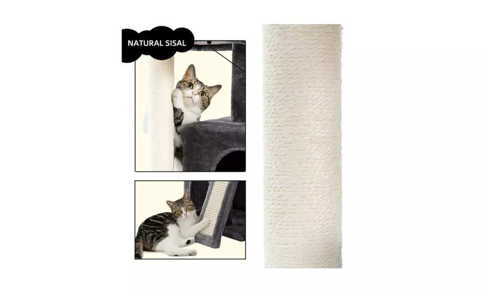 34 Inches Cat Tower with Double Condos, Spacious Perch Gray