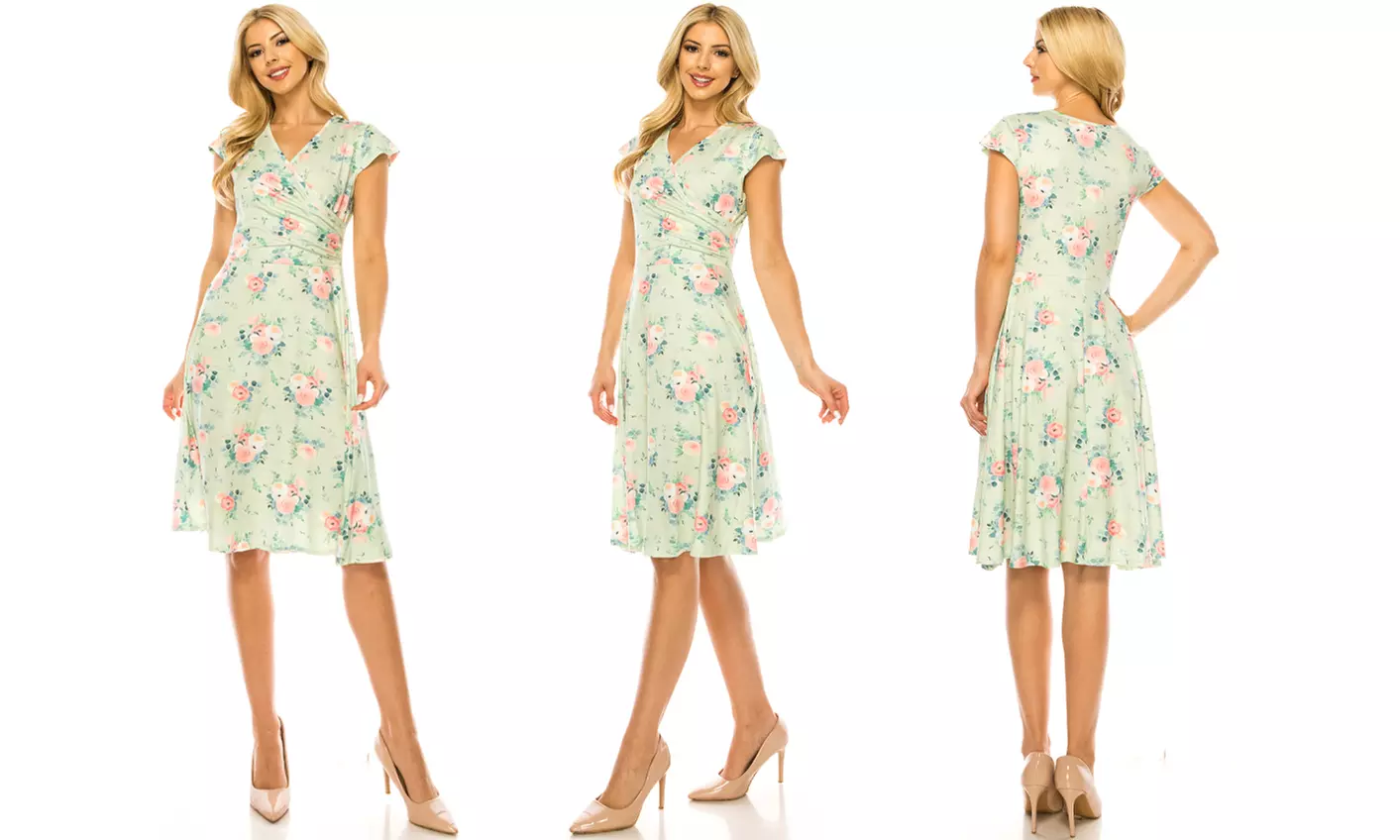 Haute Edition Women's V-Neck Polka Dot and Floral Summer Dress - Second Medium