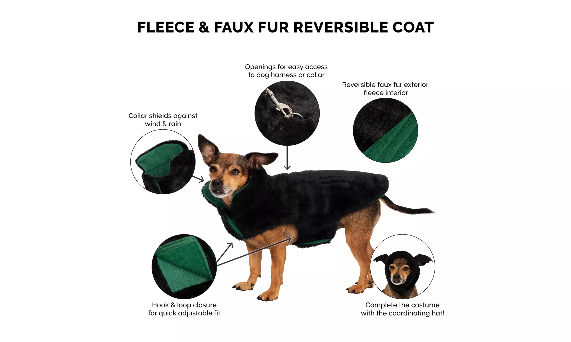 FurHaven Flex-Fit Faux Fur Warn and Cozy Reversible Dog Coat