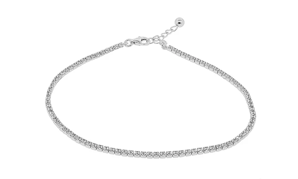 Sterling Silver Prong Anklet Made with Cubic Zirconia Stones  - Second Medium