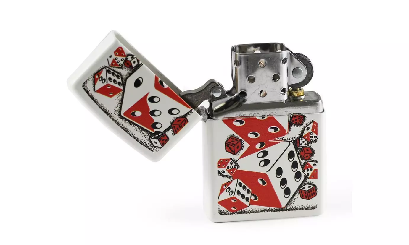 (DC) Zippo BS Dicey Lighter, Rolling Dice, White Matte 28031  - Second Medium