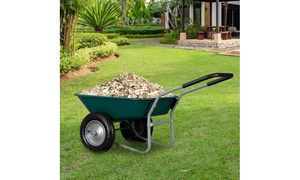 Garden Iron Wood Double Wheel Garden Cart