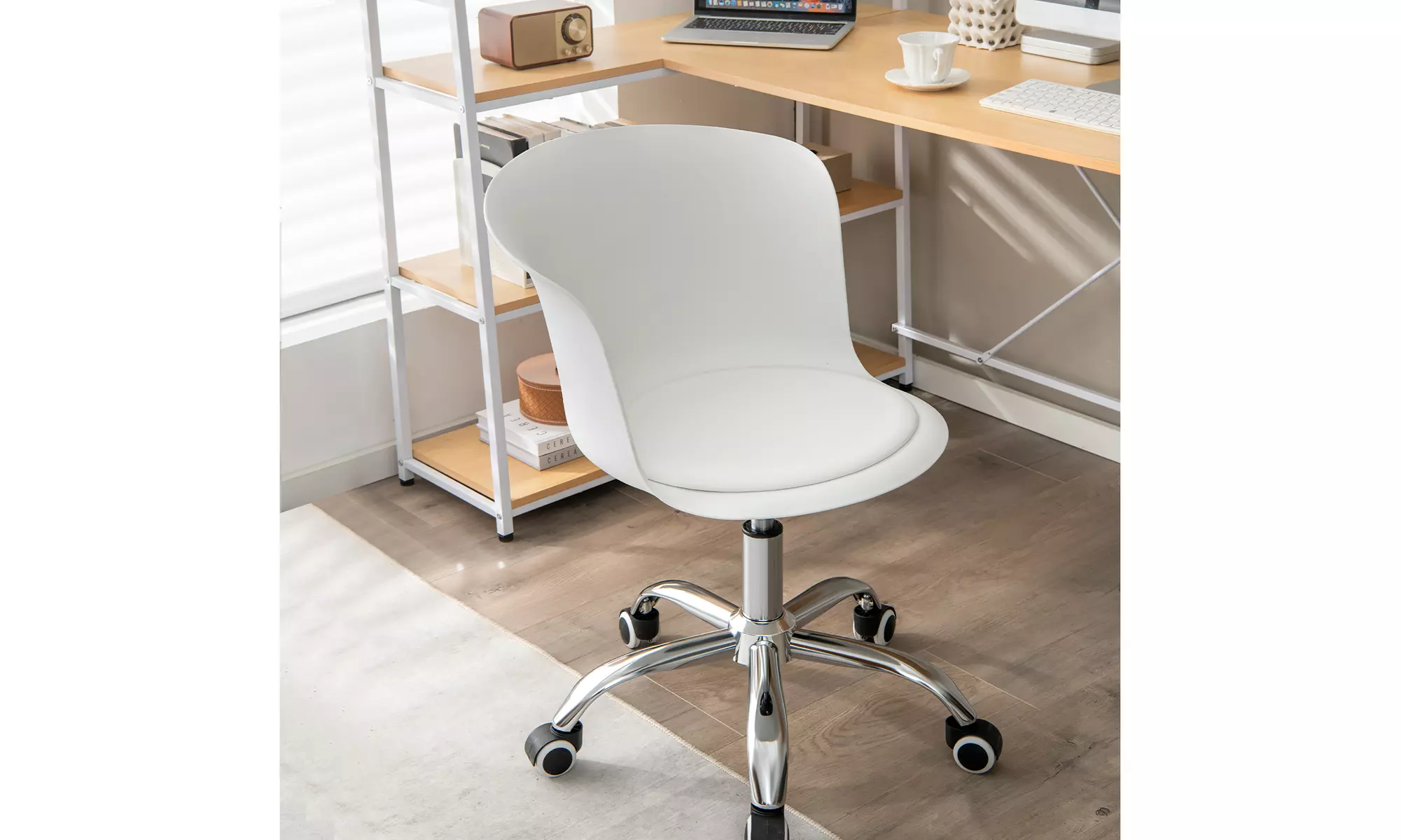 Costway Set of 2 Adjustable Office Chair Armless Swivel Desk Chair PU Leather