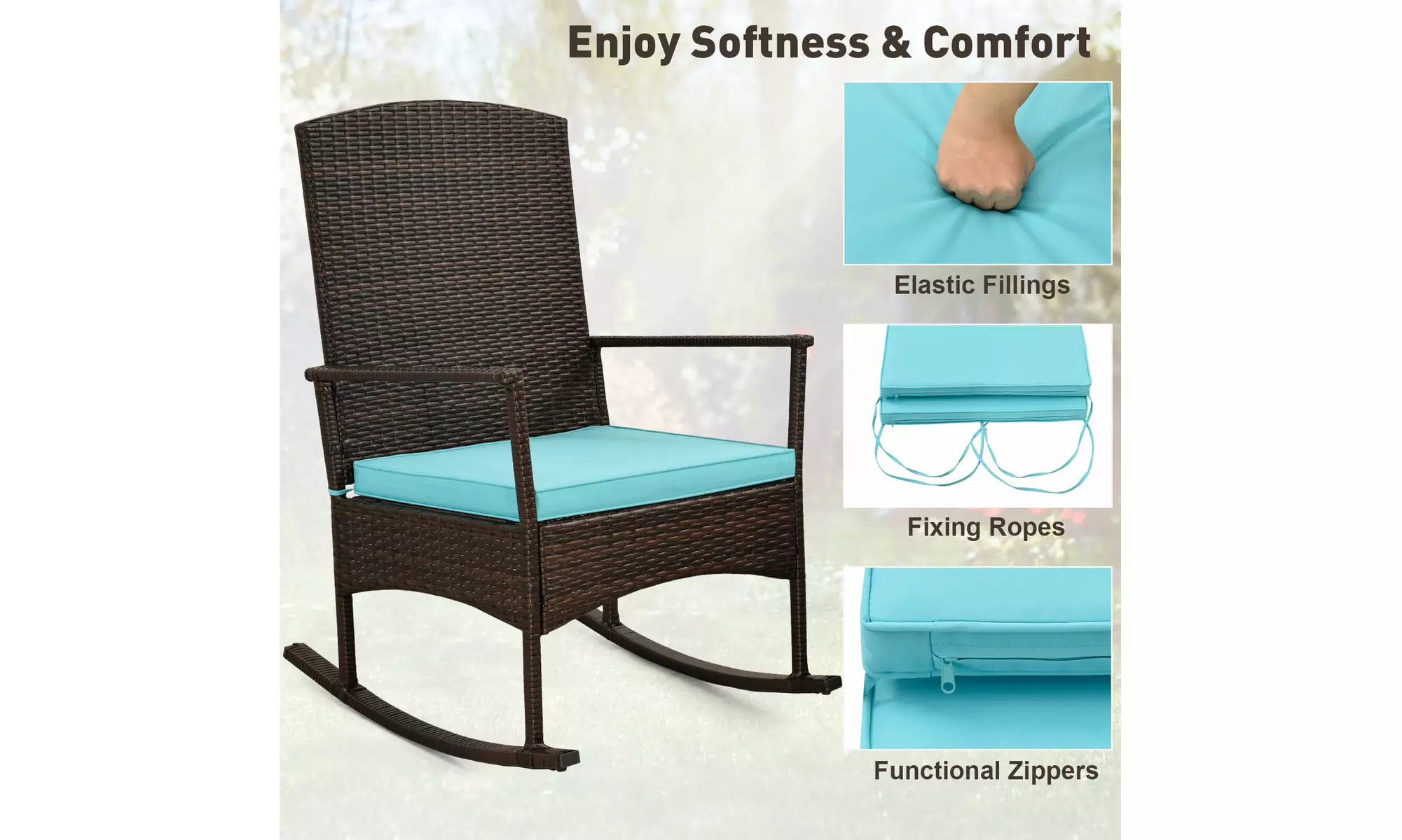 Costway 3 Piece Wicker Patio Set With Rocking Chairs & 2-Tier Coffee Table