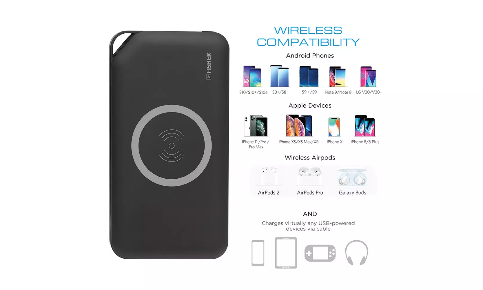Fisher Wireless Power Bank Backup Portable 6000mAh Charger External Battery - Second Medium