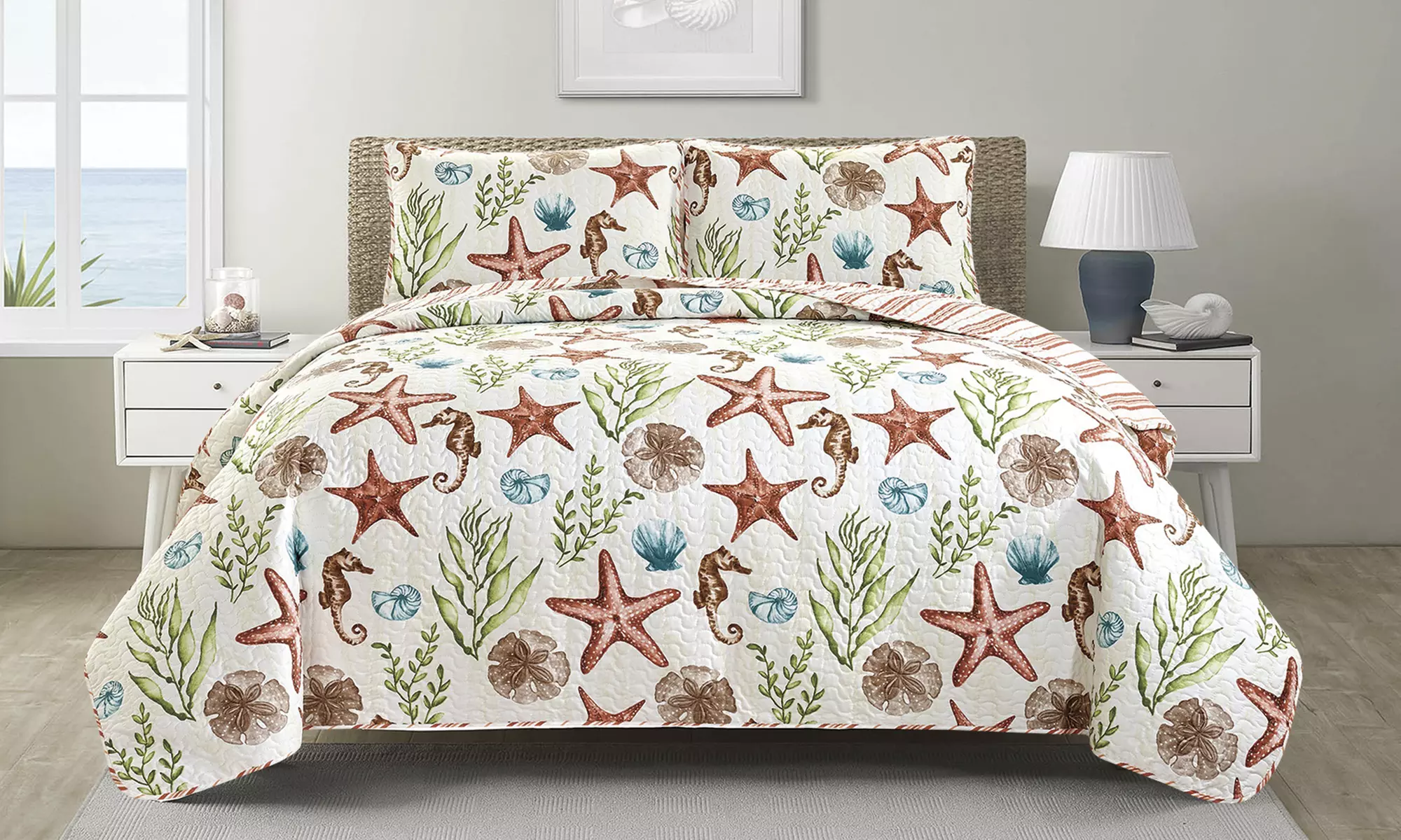 Seahorse & Starfish Coastal Premium Quilt Set (2- or 3-Piece)